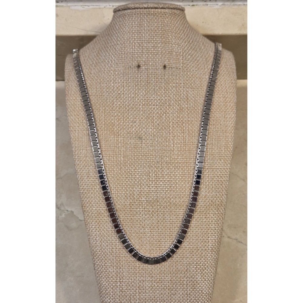 Vintage 1990s Monet Silver Tone Square Link Chain 28" Signed
